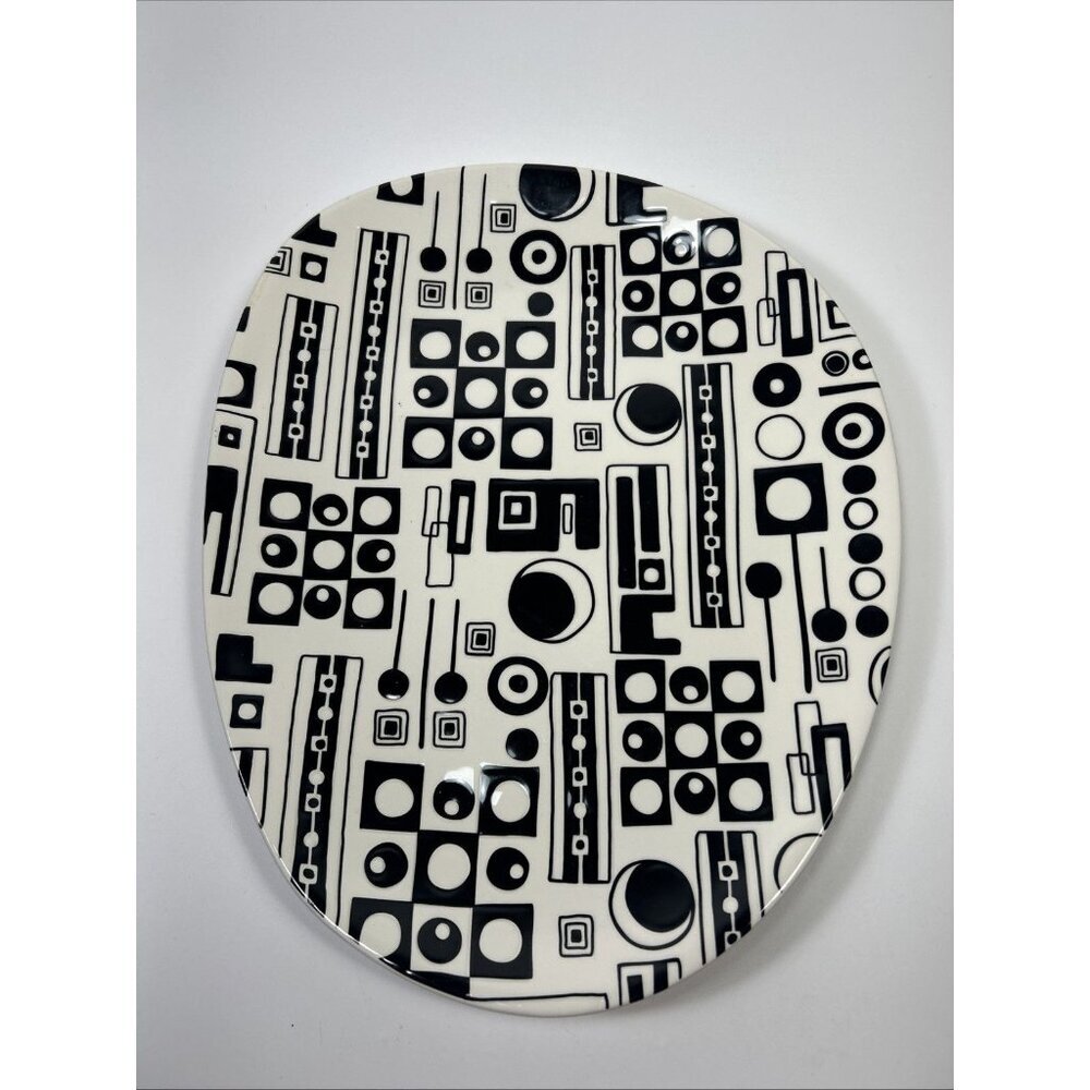 Pier 1 Traffix MCM Dinner Plate Hand Painted Earthenware Black/White Oval
